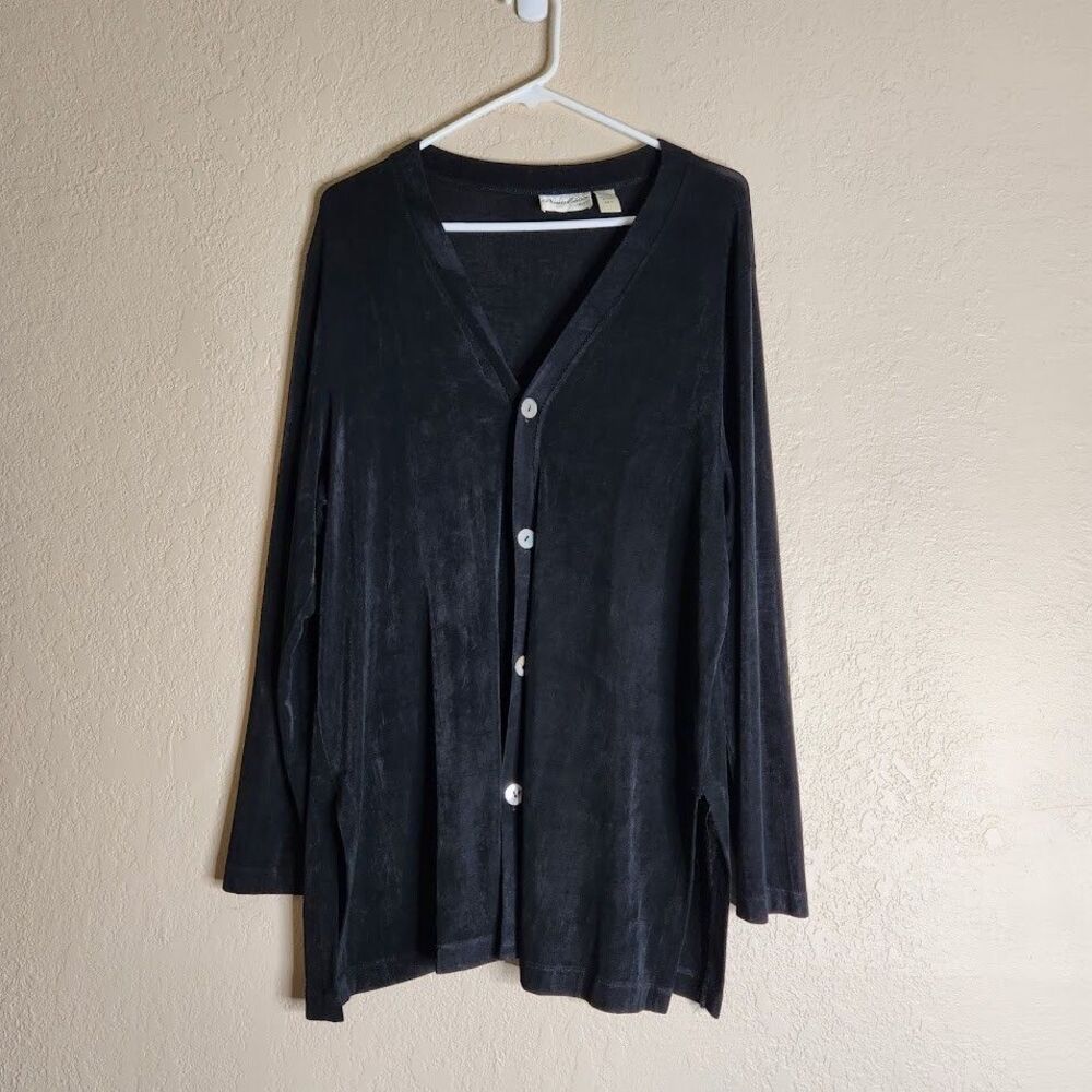 Chico's Private Edition Jacket Women L Black Slinky Acetate Travelers Knit Top